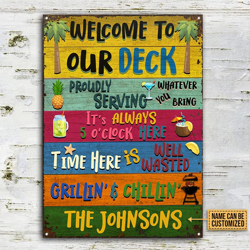 Personalized Deck Grillin and Chillin Custom Classic Metal Signs