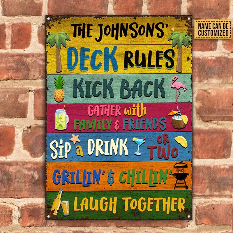 Personalized Deck Rules Kick Back Custom Classic Metal Signs