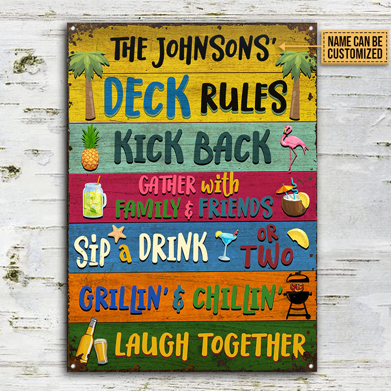 Personalized Deck Rules Kick Back Custom Classic Metal Signs