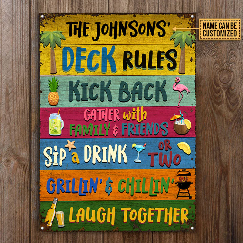 Personalized Deck Rules Kick Back Custom Classic Metal Signs