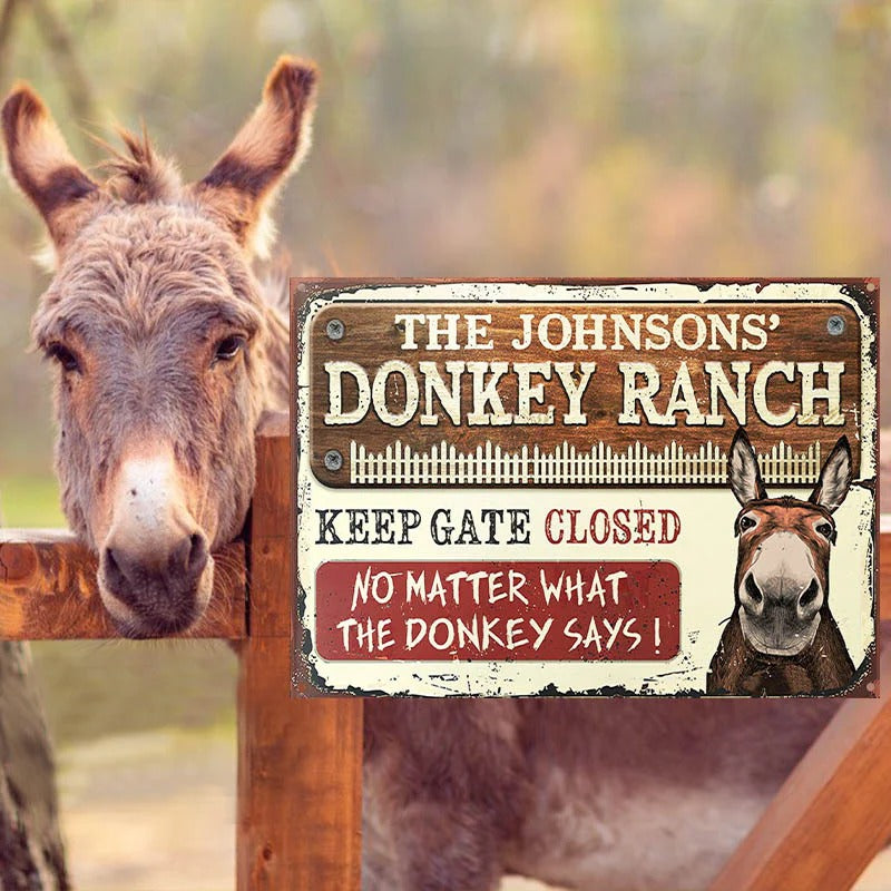 Donkey Rodeo Sign Personalized Farm Donkey Ranch Keep Gate Closed Custom Classic Metal S ...
