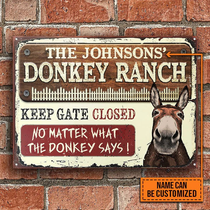 Personnalisé Farm Donkey Ranch Keep Gate Closed Custom Classic Metal Signs