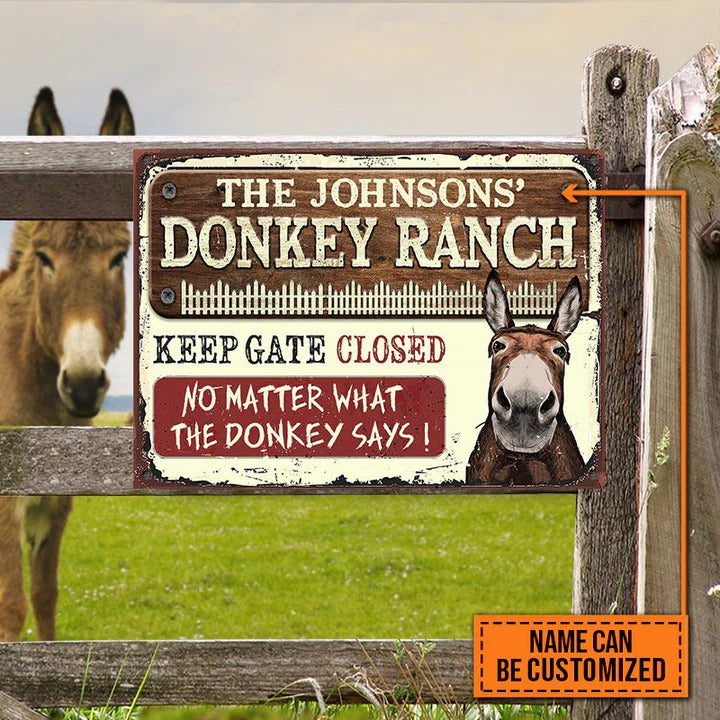 Personalized Farm Donkey Ranch Keep Gate Closed Custom Classic Metal Signs