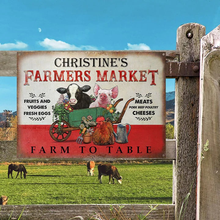 Personalized Farmers Market Farm To Table Customized Classic Metal Signs