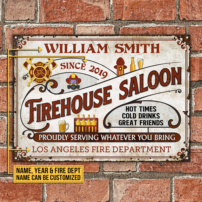 Personalized Firefighter Red Firehouse Saloon Custom Classic Metal Signs