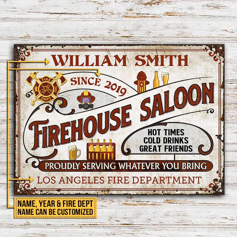 Personalized Firefighter Red Firehouse Saloon Custom Classic Metal Signs