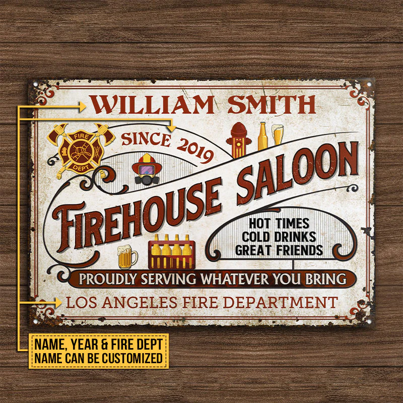 Personalized Firefighter Red Firehouse Saloon Custom Classic Metal Signs