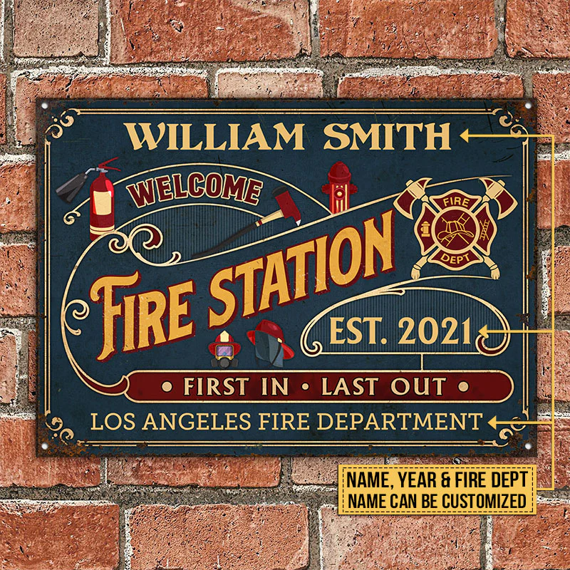 Personalized Firefighter Welcome Fire Station Custom Classic Metal Signs