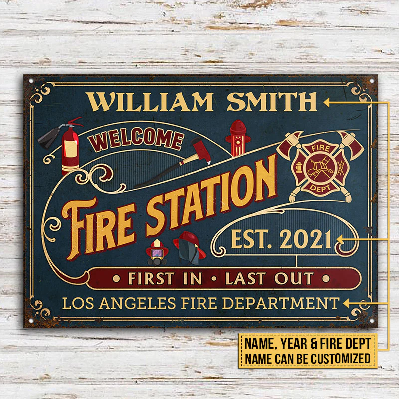 Personalized Firefighter Welcome Fire Station Custom Classic Metal Signs