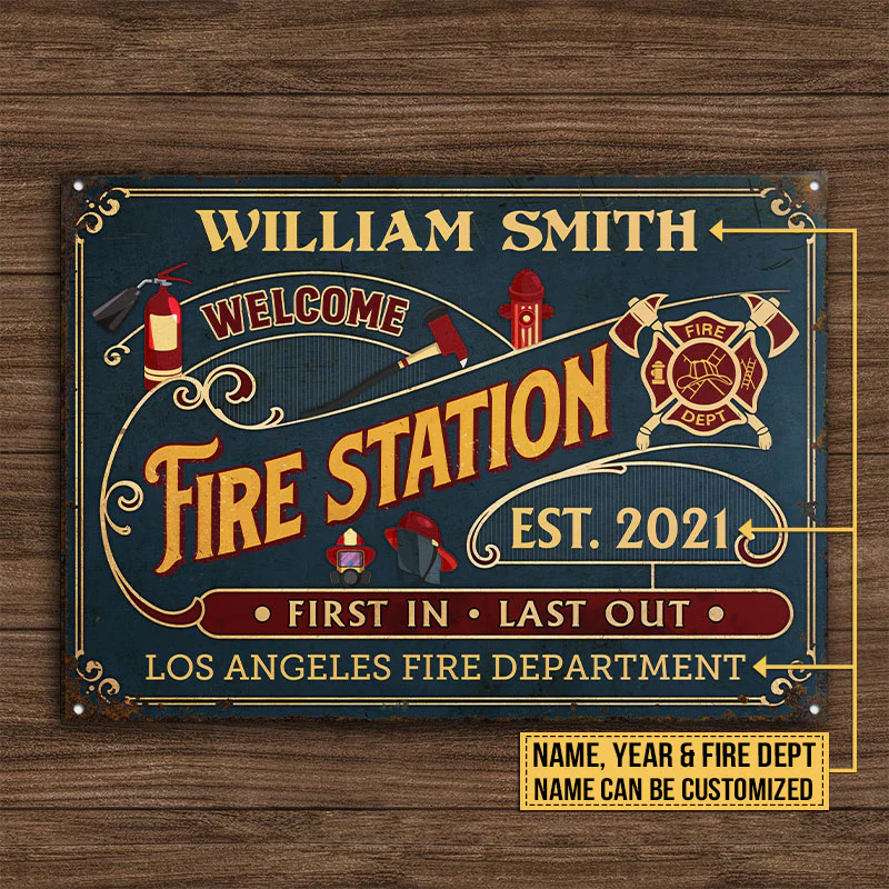 Personalized Firefighter Welcome Fire Station Custom Classic Metal Signs