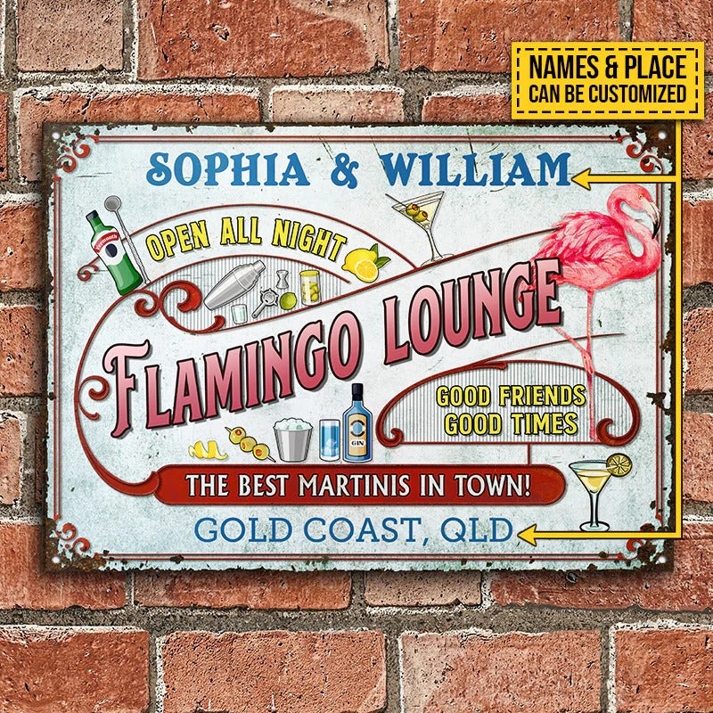 Personalized Flamingo Beach Open All Night Customized Classic Metal Signs