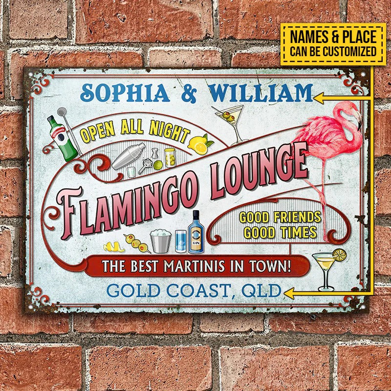 Personalisierte Flamingo Beach Open All Night Personalisierte klassische Metallschilder