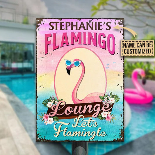 Flamingo Lounge personnalisé Let's Flamingle Plaques métalliques classiques personnalisées