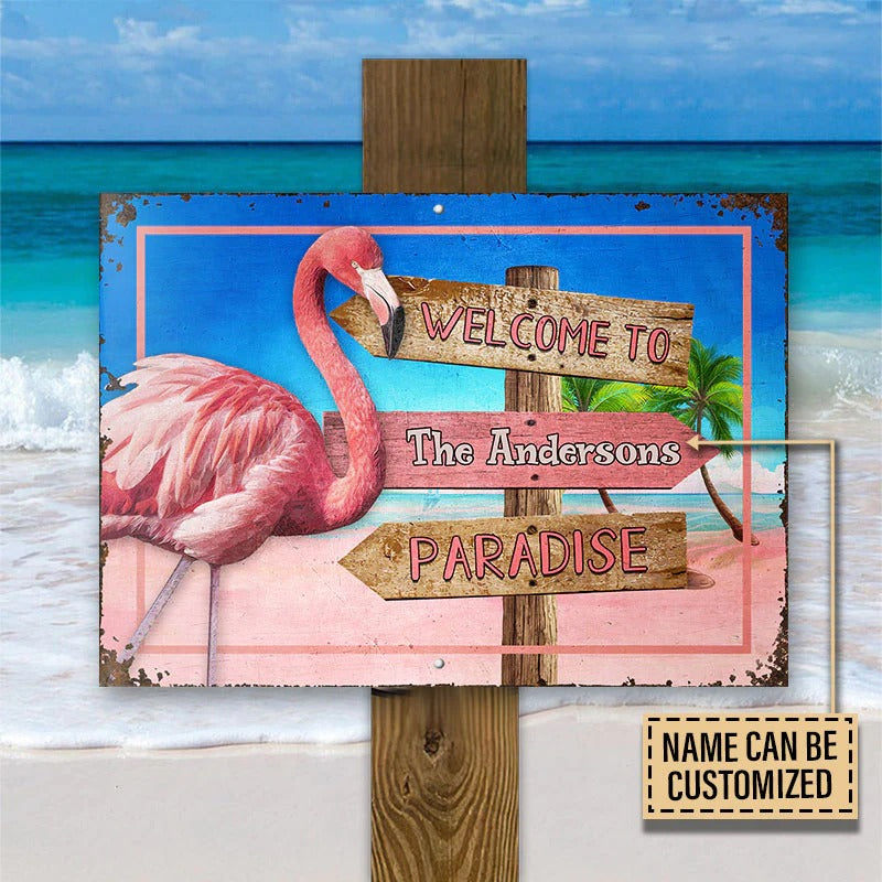 Personalized Flamingo Paradise Custom Classic Metal Signs