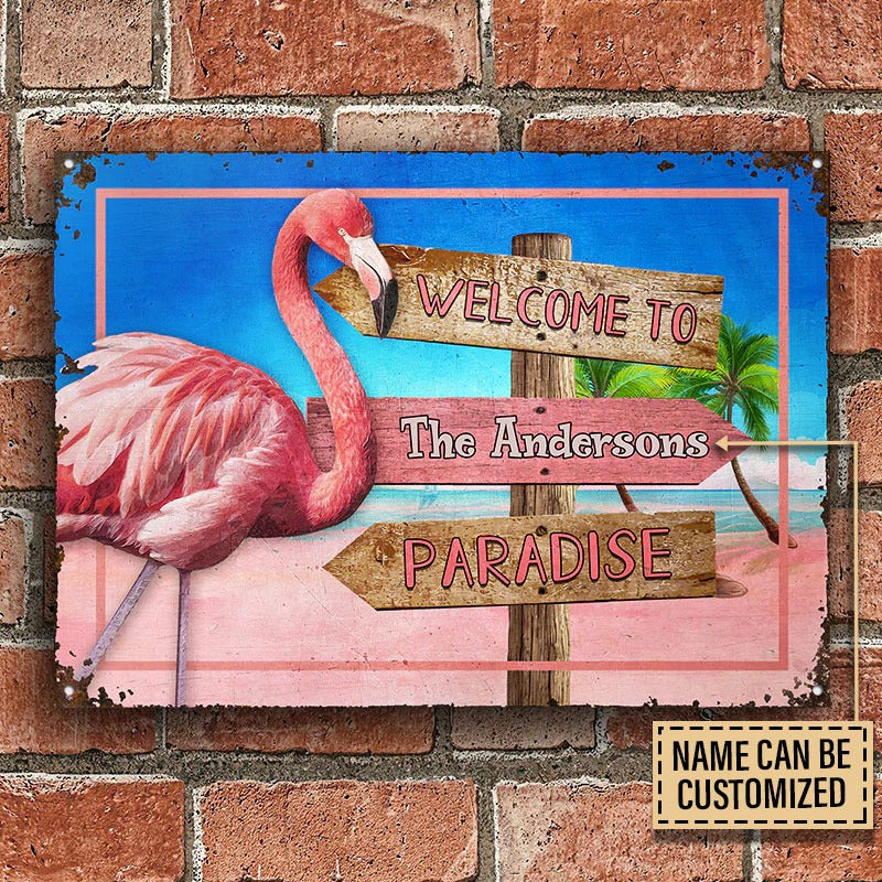 Personalized Flamingo Paradise Custom Classic Metal Signs