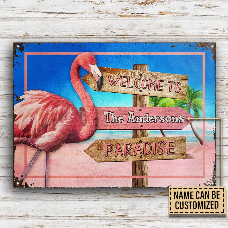 Personalized Flamingo Paradise Custom Classic Metal Signs