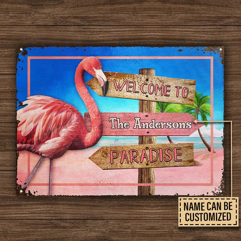 Personalized Flamingo Paradise Custom Classic Metal Signs