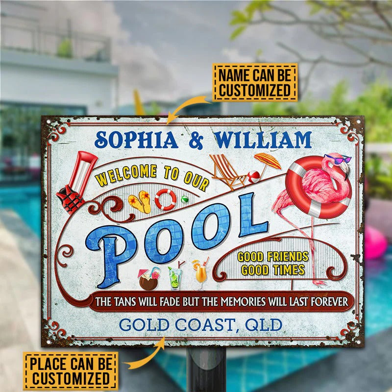 Personalized Flamingo Pool Memories Last Forever Customized Classic Metal Signs