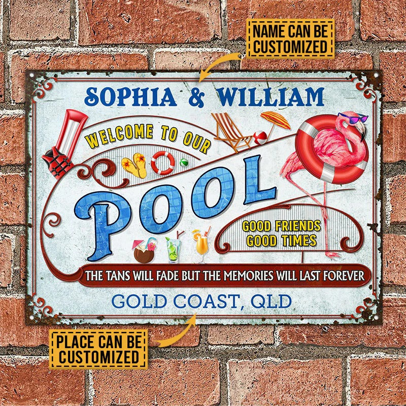 Personalized Flamingo Pool Memories Last Forever Customized Classic Metal Signs