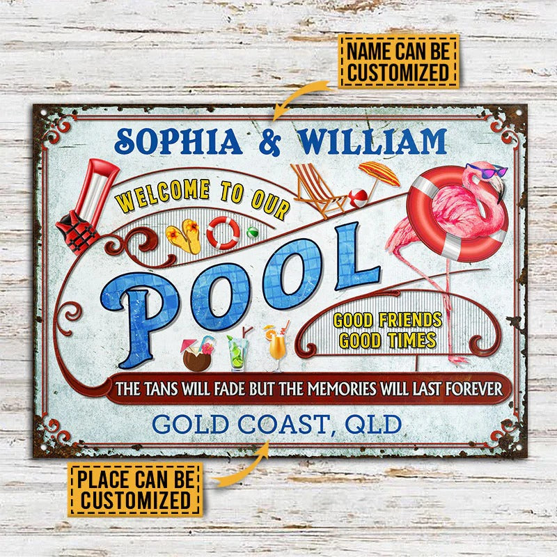 Personalized Flamingo Pool Memories Last Forever Customized Classic Metal Signs