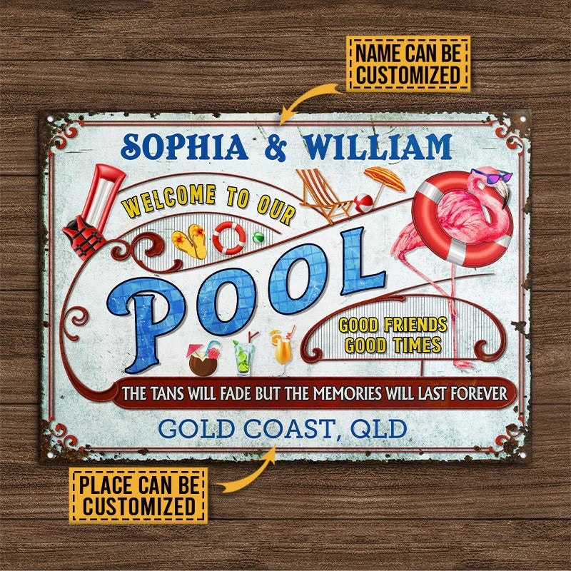 Personalized Flamingo Pool Memories Last Forever Customized Classic Metal Signs