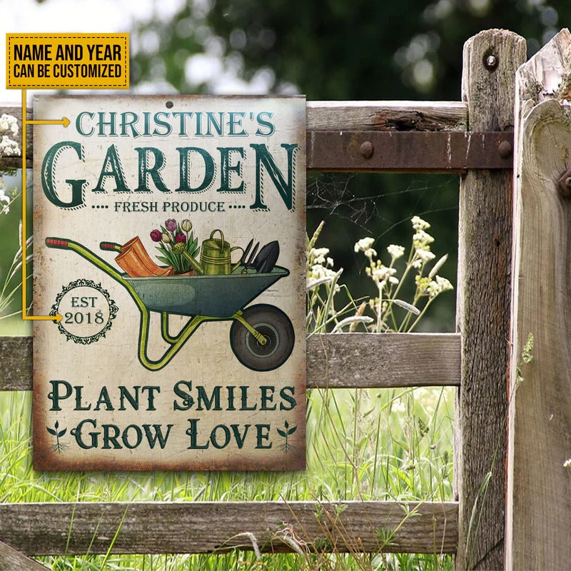 Les sourires de plantes de jardin personnalisés poussent des enseignes métalliques classiques personnalisées