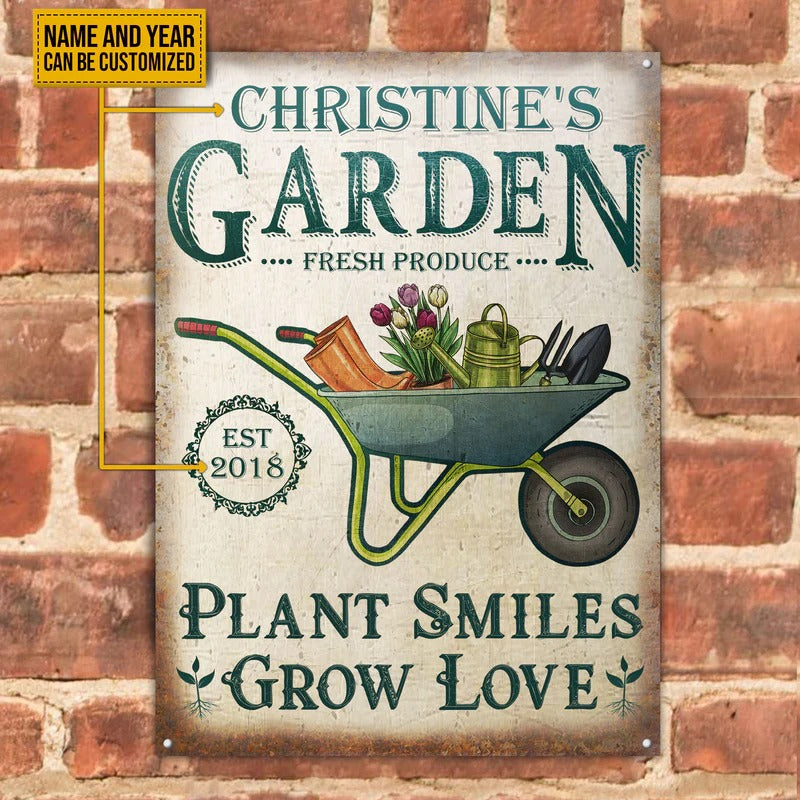 Personalized Garden Plant Smiles Grow Customized Classic Metal Signs