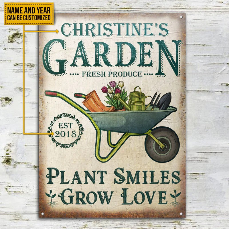 Personalized Garden Plant Smiles Grow Customized Classic Metal Signs