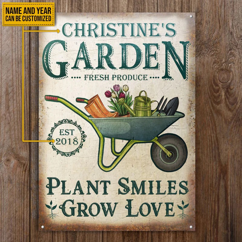 Personalized Garden Plant Smiles Grow Customized Classic Metal Signs