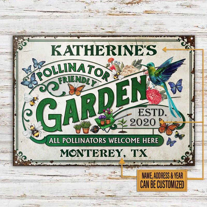 Personalized Garden Pollinator Friendly Welcome Custom Classic Metal Signs
