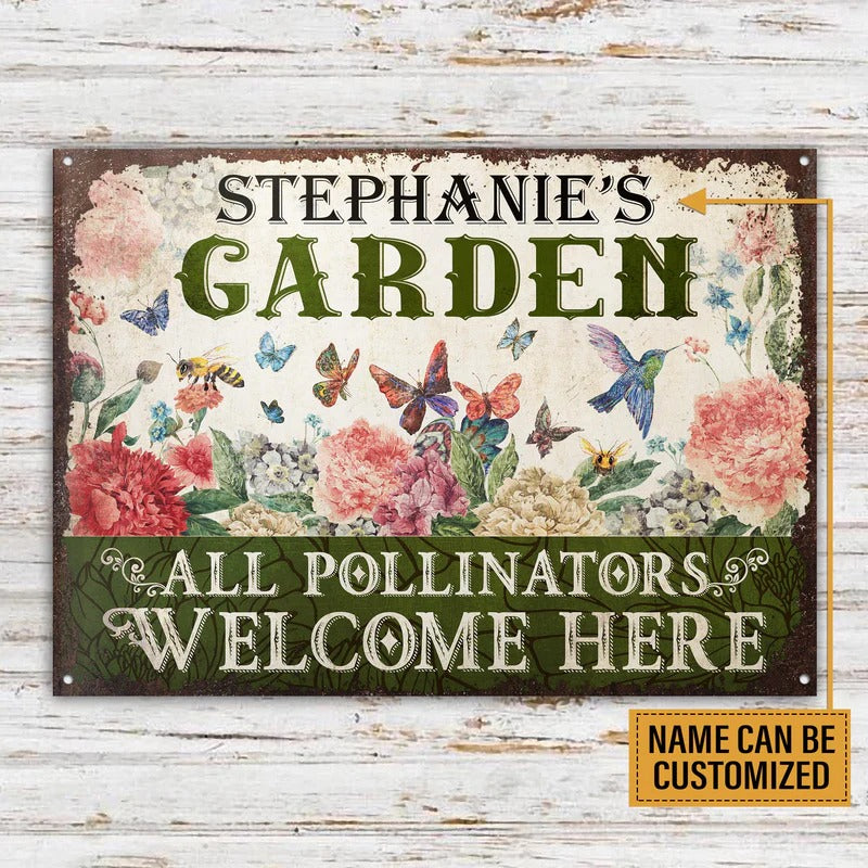 Les pollinisateurs de jardin personnalisés Bienvenue ici Panneaux métalliques classiques personnalisés