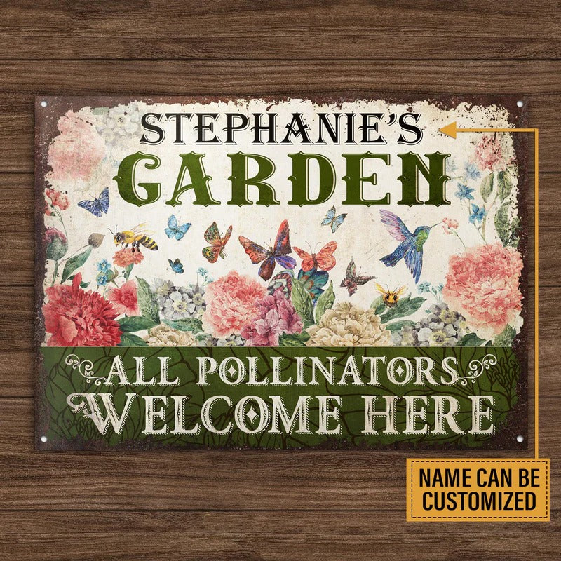 Les pollinisateurs de jardin personnalisés Bienvenue ici Panneaux métalliques classiques personnalisés