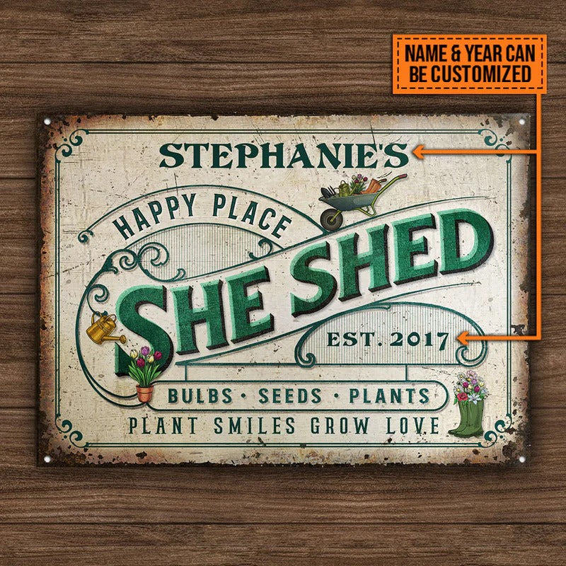 Personalized Garden She Shed Plant Smiles Grow Love Customized Classic Metal Signs