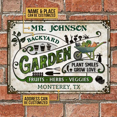 Personalized Garden Vegetable Plant Smiles Custom Classic Metal Signs