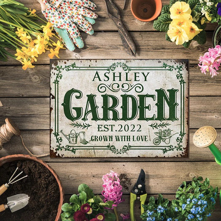 Personalized Gardening Grown With Love Customized Classic Metal Signs