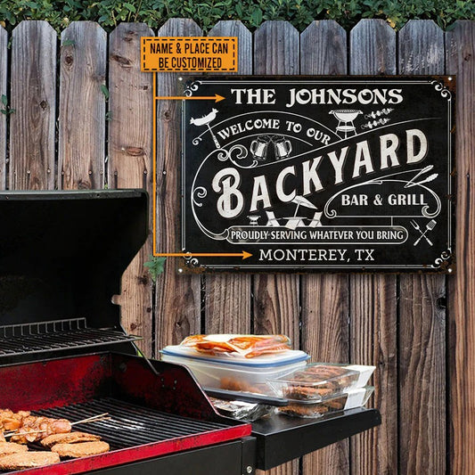 Personalized Grilling Backyard Whatever You Bring Black Custom Classic Metal Signs