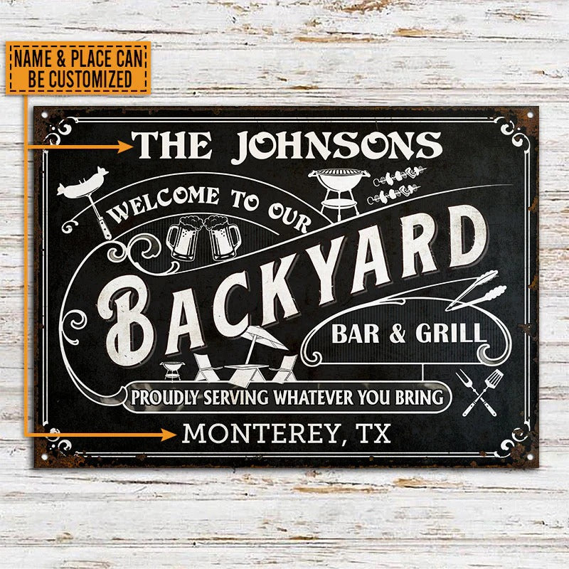 Personalized Grilling Backyard Whatever You Bring Black Custom Classic Metal Signs