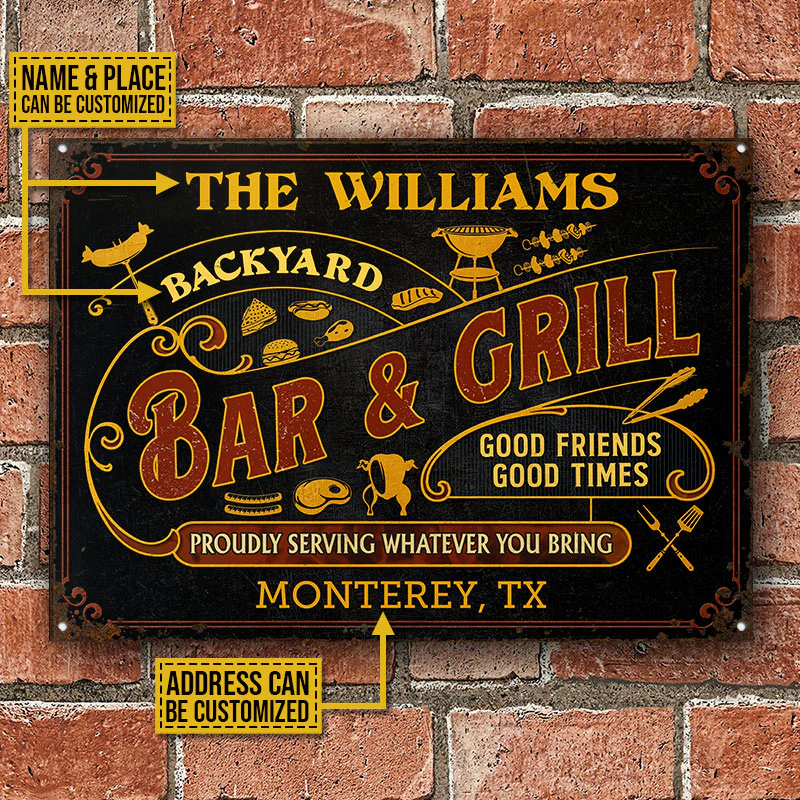 Personalized Grilling Black Proudly Serving Custom Classic Metal Signs