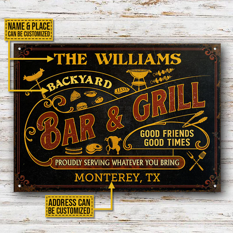 Personalized Grilling Black Proudly Serving Custom Classic Metal Signs