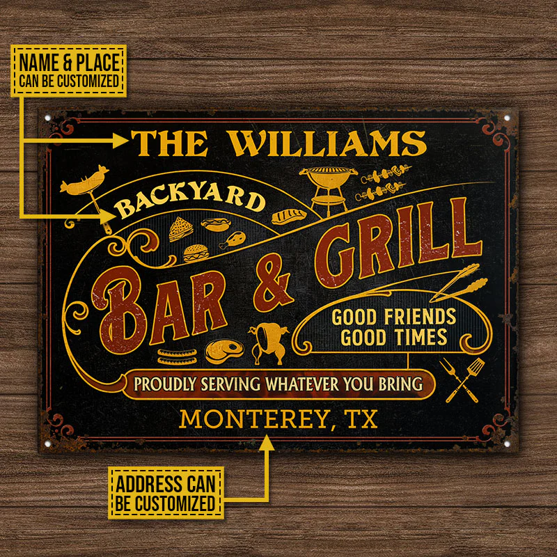 Personalized Grilling Black Proudly Serving Custom Classic Metal Signs