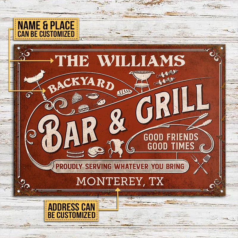 Personalized Grilling Proudly Serving Whatever You Bring Customized Classic Metal Signs