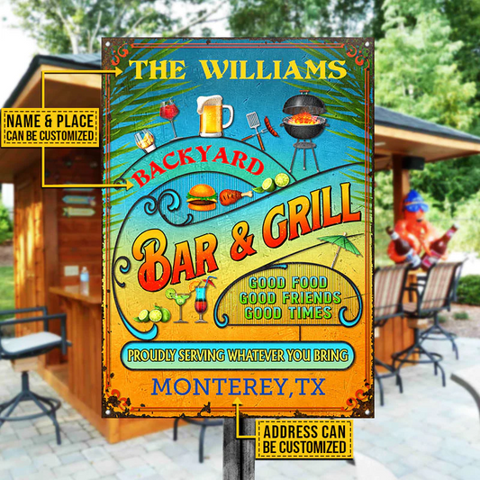 Personalized Grilling Summer Good Food Good Friends Vertical Custom Classic Metal Signs