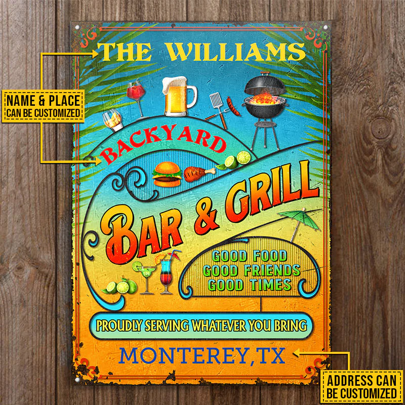 Personalized Grilling Summer Good Food Good Friends Vertical Custom Classic Metal Signs