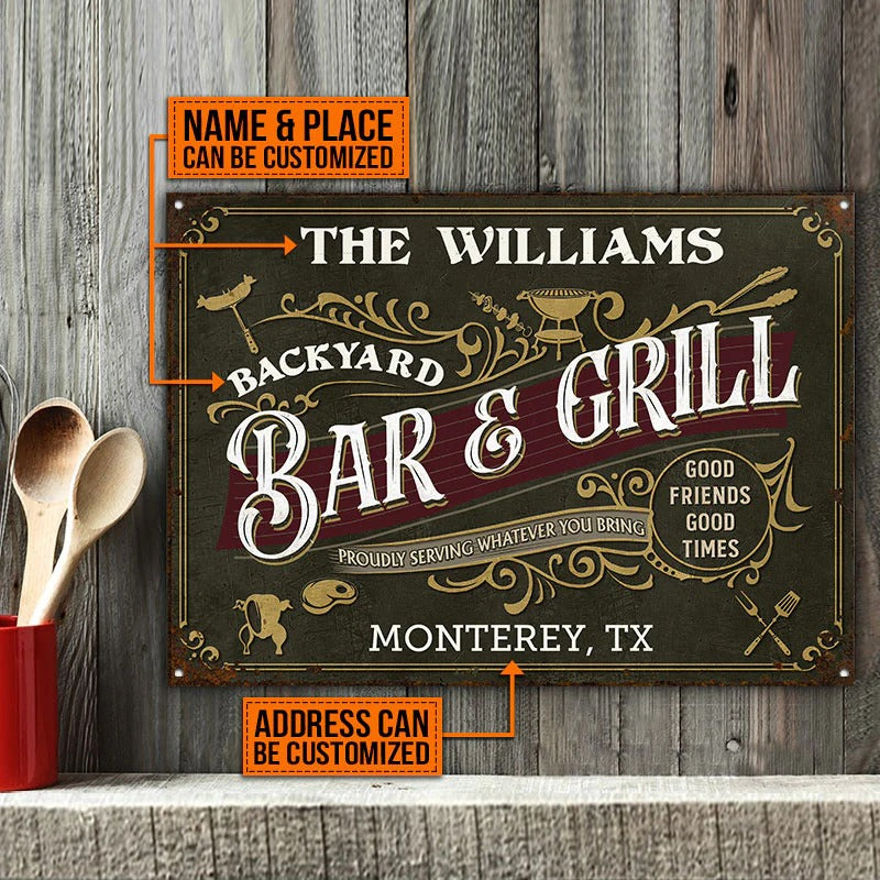 Grillades personnalisées Vintage Bar &amp; Grill Plaques métalliques classiques personnalisées