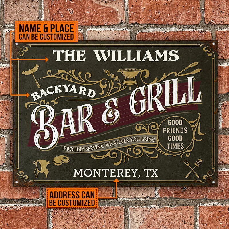 Grillades personnalisées Vintage Bar &amp; Grill Plaques métalliques classiques personnalisées