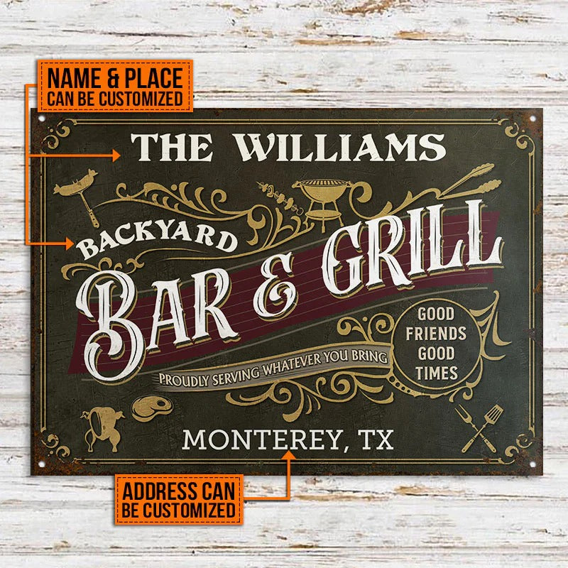 Grillades personnalisées Vintage Bar &amp; Grill Plaques métalliques classiques personnalisées