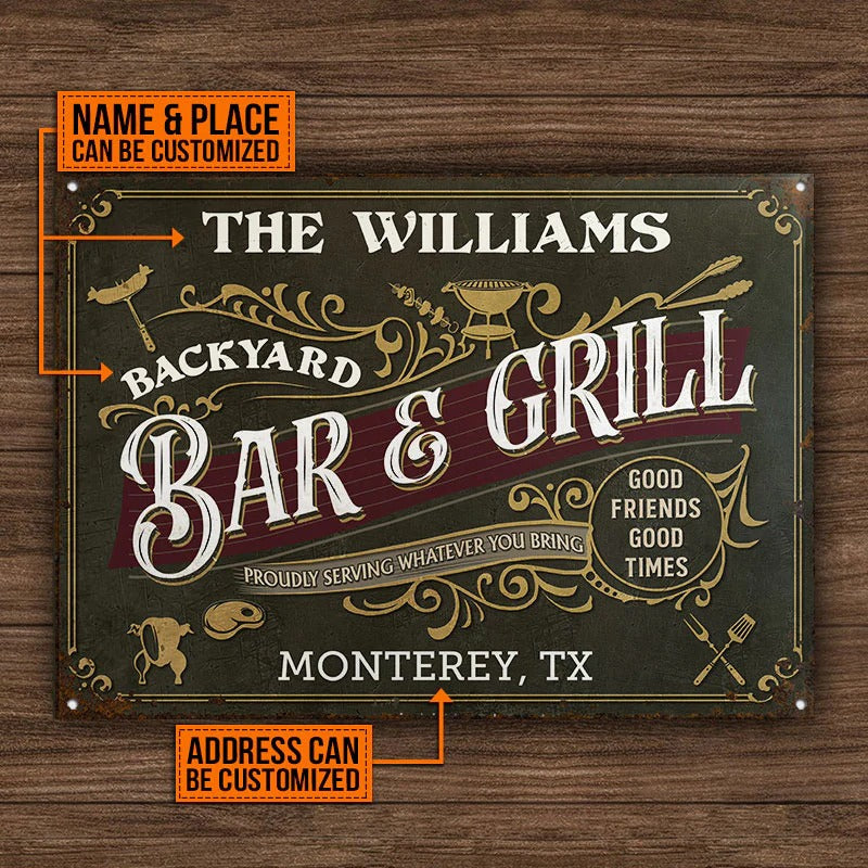 Grillades personnalisées Vintage Bar &amp; Grill Plaques métalliques classiques personnalisées