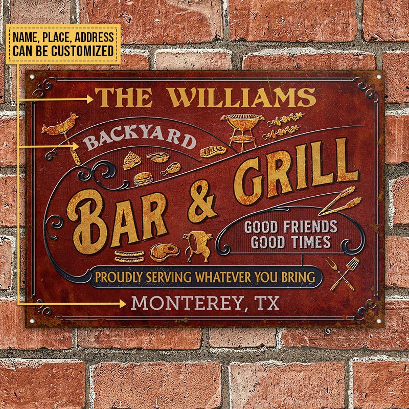 Plaques métalliques classiques personnalisées Grilling Vintage Red Bar &amp; Grill