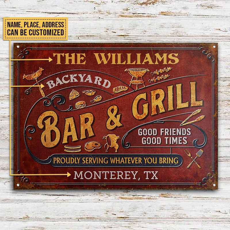 Plaques métalliques classiques personnalisées Grilling Vintage Red Bar &amp; Grill