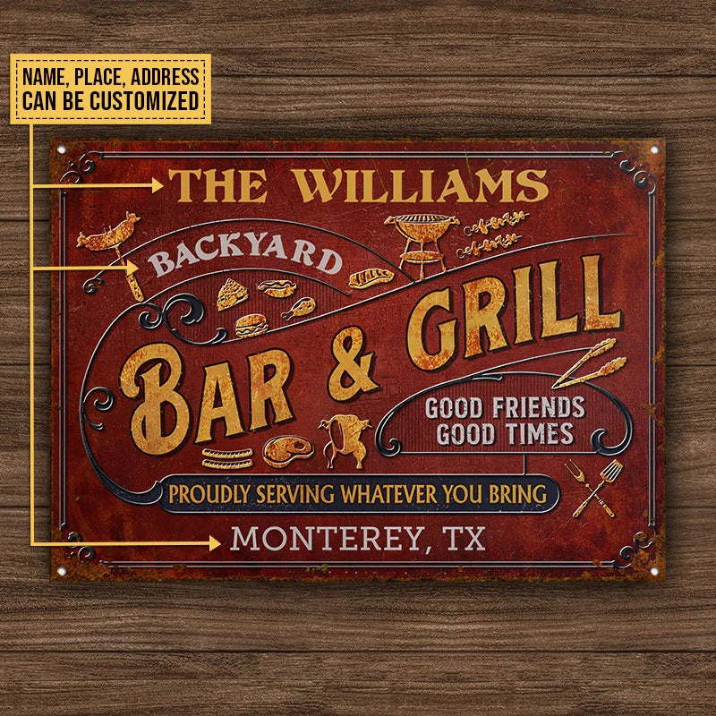 Plaques métalliques classiques personnalisées Grilling Vintage Red Bar &amp; Grill
